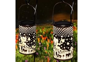 Freekite 2 Lanternes Solaires Extérieures, lot de 2 Lampes Solaires Exterieur en Métal étanches avec Crochets de Berger, Lumières Solaire pour Jardin Table Patio Balcon Cour Décoration