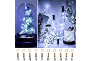 Ooklee [10 Pack & 30 PC LR44 Batteries] Bottle Lights, 2m 20 LED Cork Lights for Wine Bottles, Copper Wire Fairy String Light for Home Table Party Wedding DIY Garden Jar Decoration Gift (Cold White)