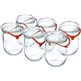 Weck Tulip jar, 1 liter, 6-piece set COVER, seal clamps, glass, transparent, 6 x