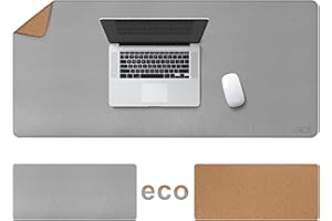 Cacoy Tappetino da Scrivania Bifacciale in Sughero e Pelle PU, 120x60cm Impermeabile Tappetino per Mouse Grande per Ufficio e Casa (Grigio)