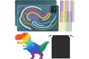 IETWATE 2PCS Sensory Activity Board, Silicone Push Peel Sensory Board, Dinosaur Fidget Board, Double Side Silicone Kids Sensory Toys with Portable Travel Bag and 31PCS Strings, for Kids 3+