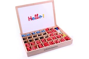 AEIOUBABY.COM Letras y Números Magnéticos Montessori | Abecedario Móvil Cursiva Ligada. Mayúsculas, Minúsculas y Cifras en Goma EVA | Pizarra Reversible y Caja de Madera | Juego Educativo Aprender a Leer y Escribir