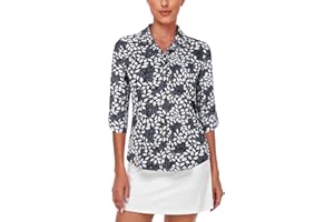 Akiooue Polo Shirts for Women UK Quick Dry 3/4 Sleeve Golf Shirts with 2 Button UPF 50+ Workout Tops S-XXL