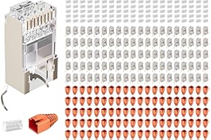 FGB Lot de 100 connecteurs RJ45 CAT 7 CAT 6A 10 Gbps - Connecteurs réseau Pass-Through et blindés - Plaqué or 50 μ - Fiche LAN pour câble de pose AWG23 POE
