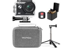AKASO Pack de Creador EK7000 Cámara Deportiva 4K WiFi 20MP, Bolsa de Almacenamiento para Cámara de Acción, Camara Acuatica Sumergible con 60CM Palo Selfie, 2 Baterías
