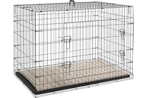 PawHut Cage pour Chien, Cage de Transport pour Chien Pliable, avec 2 Portes, Plateau Amovible, Coussin Doux Lavable, Cadre en Acier, 105 x 70 x 75 cm, Noir