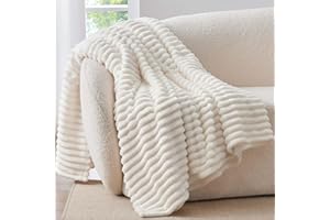 BEDELITE Kuscheldecke Flauschig Decke Klein - weiche Flanell Decken Elfenbein Weiß 125x150 für Sofa, Deko Streifen Cord Fleecedecke Weiss als Sofaüberwurf für Wohnzimmer, Throw Blanket Wide Use