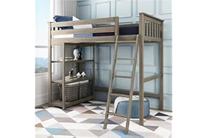 ‎MAX & LILY Max & Lily Hochbett mit Bücherregal für Kinder, aus neuseeländischem Kiefernholz, inklusive Lattenrost, 90x200cm-Bettgestell, für Jungen und Mädchen, braun-grau