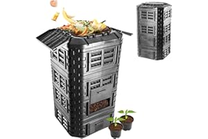 KADAX Modul-Kompostanlage, Schnellkomposter aus Kunststoff, Komposter mit Druckknöpfen, schwarzer Thermokomposter mit klappbarem Deckel (1260L)