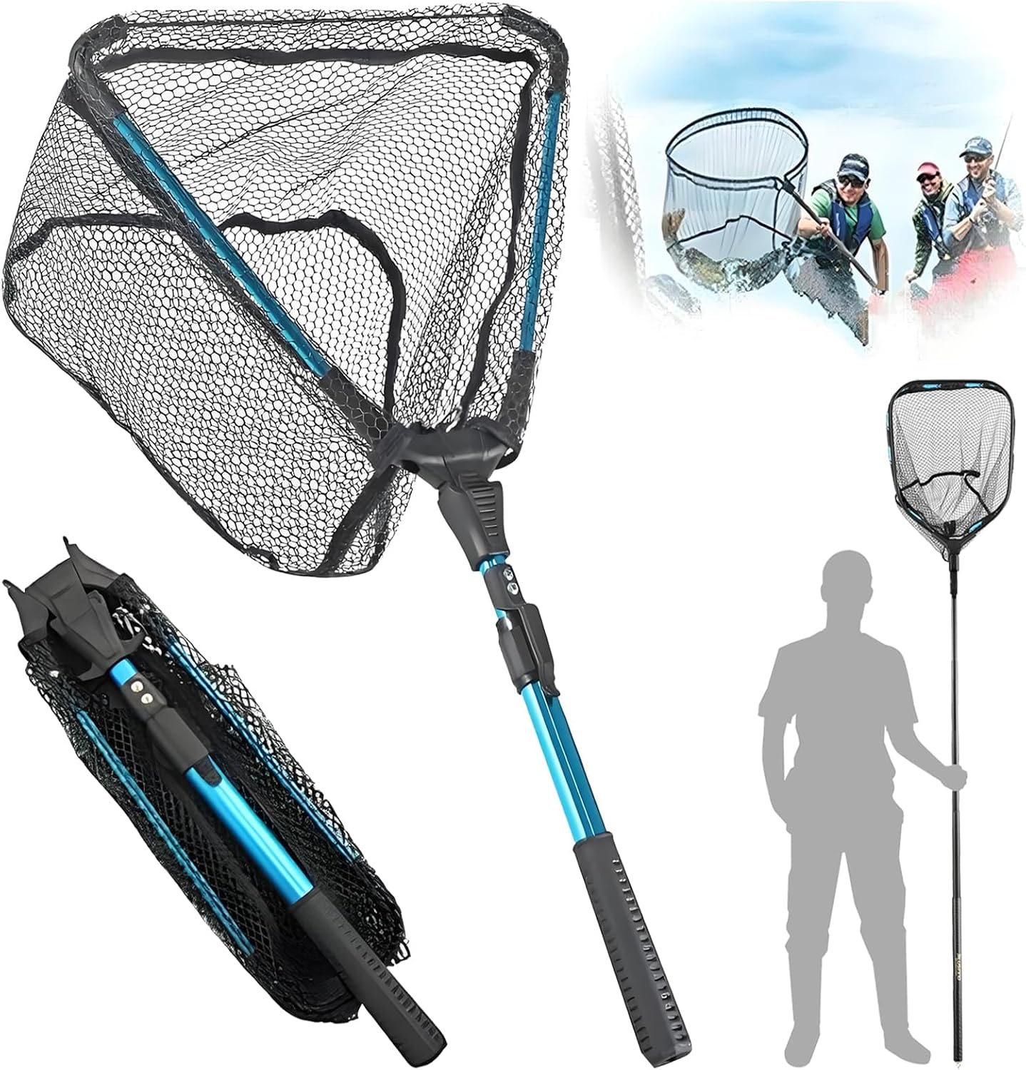 Jiavlyx Red de Pesca Plegable, 90cm Red de Pesca Telescópica, para estanques, Arroyos, Lagos y Desde embarcación
