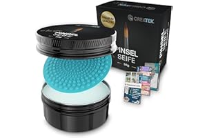 CreaTek Premium Pinselseife 50g + praktische Silikon Reinigungsmatte für tiefenwirksame Reinigung - hochwertiger Pinselreiniger Acrylfarbe, Aquarellfarbe - 100% vegane Pinsel Seife, Brush Soap