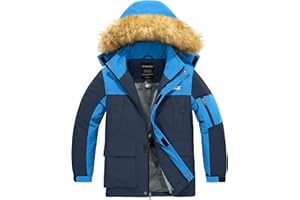 Wantdo Boy's Waterproof Ski Jacket Mountain Snowboarding Coat Winter Warm Coat Soft Fleece Jacket Hooded Windproof Raincoat Outdoor Windbreaker