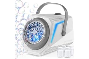 Blubbel Macchina Bolle di Sapone LED, 4x 90ml Liquido, Automatico Pistola Sparabolle Bambini, Bazooka d'Aria, Bubble Gun, Giocattolo Estivo, Regalo Matrimonio, Gioco all’Aperto
