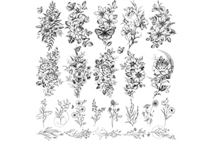 CHARLENT 23 PCS Tatuaggi Temporanei con Fiori Neri per Donne e Ragazze - Tatuaggi Finti con Piccoli Rami, Realistici, Sexy, Rosa, Orchidea, per Donne, Body Art, Braccia, Collo, Mani