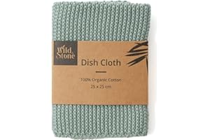 Wild & Stone | Organic Cotton Dish Cloth | Eco-Friendly Kitchen Cloth | Biodegradable & Compostable Cleaning Cloth (Moss Green)