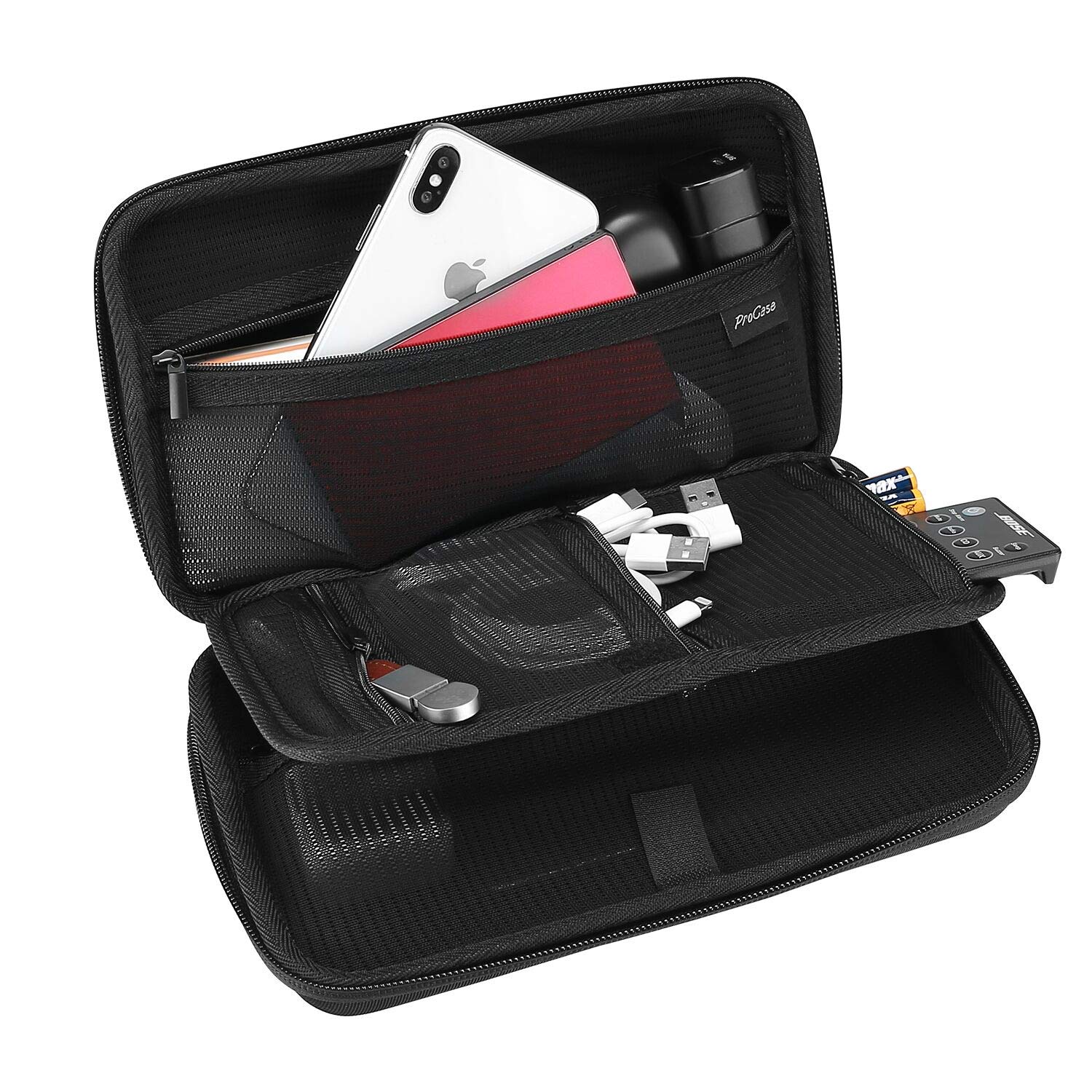 ProCase-tui-de-Protection-Rigide-pour-Organisateur-lectronique-tui-de-Voyage-Portable-et-Antichoc-Sac-de-Rangement-avec-Poches-en-Filet-pour-Petits-Appareils-lectroniques-et-Accessoires-Noir