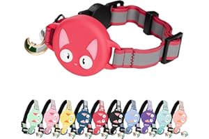 Kittytag Obroża dla kota z akcesorium kompatybilnym z Airtag Apple, odblaskowy i świecący czat GPS z funkcją zapobiegającą duszeniu, regulowany, GPS Airtag nie wchodzi w zakres dostawy! (czerwony)