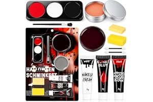Halloween Sminkset Makeup Fake Blood Kroppsmålning | Professionell Makeup,InnehåLler Svartvit FäRg, Fejkblod, äRr, Svamp, Penslar öGonskuggsstift, Drama, Fotografi, Festival, SFX