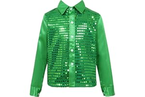 Rswnyirn Kids Boys Sparkly Sequins Jacket Blazers Long Sleeve Shirt Top for Latin Jazz Dance Stage Performance