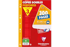 ‎CLAIREFONTAINE Clairefontaine 447111AMZC - Set mit 3 Klausurbögen, je 150 Blatt, französische Lineatur, DIN A4, 21 x 29,7cm, 90g, 1 Set, Weiß