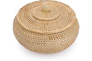 SUMTree panier de rangement en rotin panier avec couvercle boîte décorative organisateur pour étagère, maison, cuisine (22x13cm)