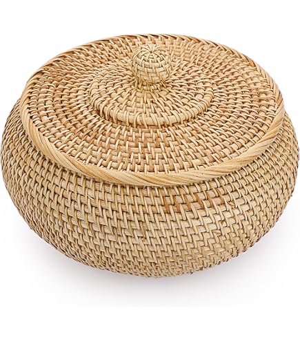 Panier Rangement En Corde Avec Couvercle 22x14cm - Corbeille Déco Pour Plantes, Couvertures Ou Jouets - Style Nature