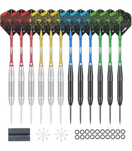 ADKX Set Di 12 Freccette Con Punta In Acciaio – 21g E 22g, Barilotti In Alluminio, Alette Intercambiabili, Custodia Regalo - 2