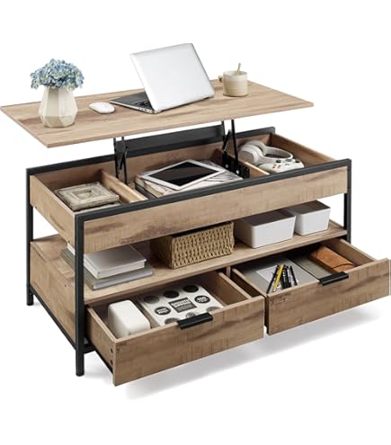 Table Basse Extensible VOWNER Avec 2 Tiroirs Et 6 Roulettes | Rotative, Design Moderne | Pour Salon, Bureau, Blanc