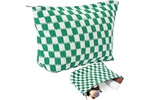 ZOUWEL Grande Trousse de Maquillage à Carreaux Maquillage de Voyage à Carreaux avec Fermeture éclair Organisateur de Toilette esthétique pour Femmes et Filles Trousse de Maquillage à Carreaux (Vert)