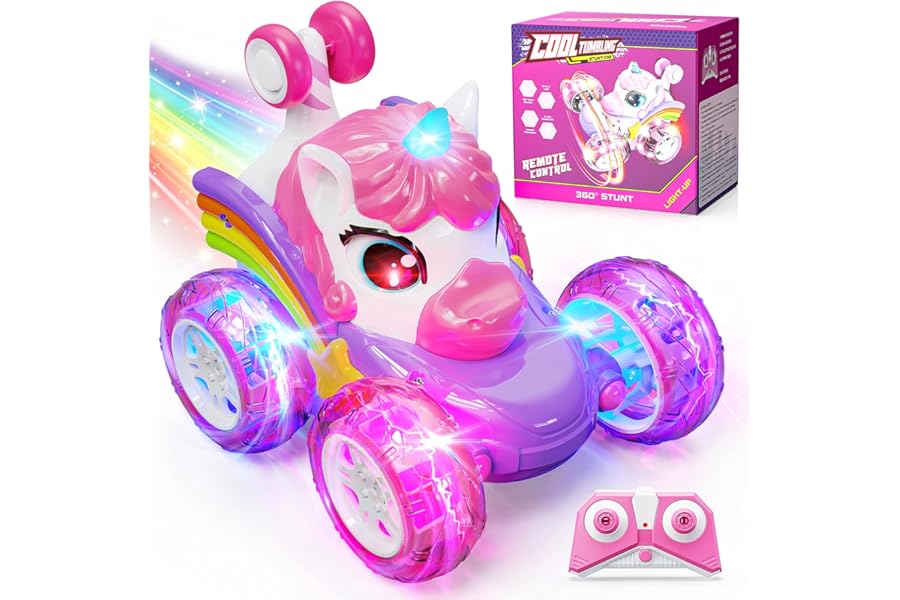 Hot Bee Unicorn Toys for Girls, Pink Remote Control Car with LED Lights & Sounds, 2.4Ghz Toddler RC Toy Cars, Birthday Presents Gifts for Kids Age 3 4 5 6 7 8 Year Old