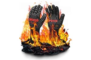 SPGOOD Rękawice do grilla, odporne na wysokie temperatury, 800 stopni, ogniotrwałe, rękawice do gotowania, do kuchni, grilla, grilla, piekarnika, czarne (M/XL)