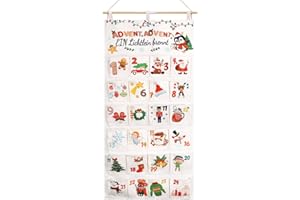 Cofvetia 24 Adventskalender aus Stoff zum Befüllen mit 2 Haken Ein Hanfseil, Adventskalender zum Befüllen Wiederverwendbar, Dekorativer Wandteppich, Geschenksäckchen für Weihnachten (Weihnachten)