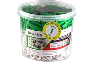 Marten Klin System poziomowania płytek Klipsy Grubość płytek 7-15 mm Szerokość fugi 1 mm 1,5 mm 2 mm 3 mm Szczypce (1 mm, 250 klipsów, 100 klinów, 1 szczypce)