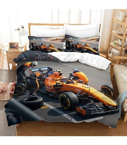 BYTUGI Housse De Couette Courses De F1, Parure De Lit Pilotes De F1 Microfibre, Ensemble De Literie Avec Fermeture À Glissière + Taies D'oreiller Double(200x200cm