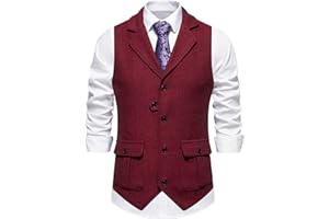 MAKINGDA Men's Herringbone Tweed Waistcoats V Neck Casual Suit Vest for Formal & Informal Occasions