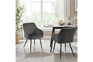 CLIPOP Grey Velvet Dining Chairs Set of 2 Upholstered Living Room Armchair with Metal Legs Reception Leisure Corner Chair for Lounge