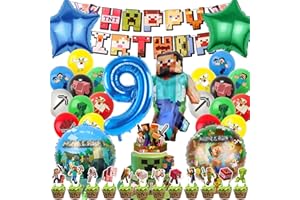 IRONIUM 48 Stück Pixe Geburtstagsdeko 9 Jahre Junge, Videospiel Luftballons Geburtstag Party Set, Party Deko Ballon Set für Kinder (9)