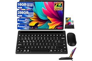 JUSYEA Tablet 11 Pollici 2K Display 2000*1200 UHD, 16GB RAM+256GB ROM(1TB TF), Android 13, WiFi 5G, BT 5.0, 8 Cores, 4 Speakers, 8600mAh, 13MP+5MP, Metallo, con Custodia, Tastiera con Supporto y Mouse, Nero