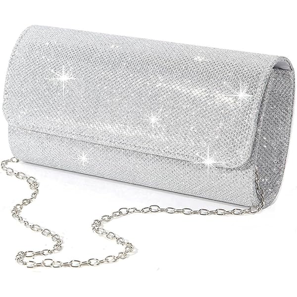 Pochette Da Sera Beaface In Raso Con Strass – Borsa A Mano E A Tracolla, Catena Metallica Staccabile, 25x12x5 Cm, Regalo Per Donna