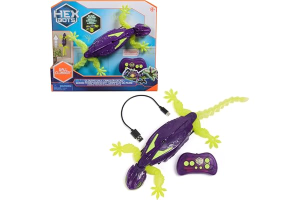 Hex Bots - Gecko Radiocommandé Phosphorescent Qui Rampe sur Le Sol Et Les Murs - Lézard Télécommandé avec Yeux Lumineux - Pilotage Facile - Câble USB Inclus - Jouet Enfant 4 Ans et +