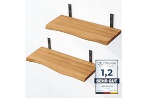 ‎LAMO LAMO Manufaktur 2 Stück Wandregal Holz 2X 42cm | Schweberegal Massiv 100% Echtholz | Hängeregal für Wohnzimmer, Schlafzimmer, Küche, Badezimmer | Wandregale Set 2 Baumkante |Regal Farbe: Rustikal