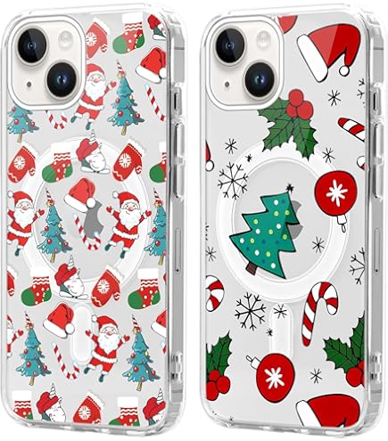 Foonary 2 Pack Merry Christmas Phone Case For IPhone 15 PLUS 6.7", Cute Xmas Christmas Tree Pattern Gifts Case With Aesthetic Bow Design Shockproof Soft Silicone Cover For Girl Women