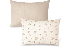 KONSSY Musselin-Kissenbezug, 2 Stück, für 33 x 45 cm Kissen, 100 % Baumwolle, Kleinkind-Kissenbezug für Kleinkinder, weicher und bequemer Reise-Kissenbezug (Sommerweizen, Birne)