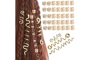 MUFEKUM 38 Stück Dreadlocks Schmuck Haarspiralen Clips, Verstellbar Metall Cuffs Haar Flecht Ringe, Perlen Haarschmuck Braids Haar Dreadlocks Zubehör Für Frauen Männer Zöpfe Dekoration (Gold)