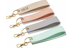 Crafted Memories Personalised Wristlet Keyring, Monogrammed Strap Key Ring, Initials Gift, Personalised Gift, Loop Car Keycha