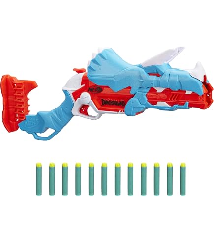 Nerf DinoSquad Rex-Rampage – Blaster Motorisé Avec Chargeur 10 Fléchettes – 20 Fléchettes Elite – Design Tyrannosaure – Dès 8 Ans
