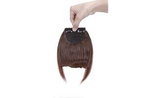 S-NOILITE Extension de cheveux naturels avant pleine frange frange 2 clips une pièce épaisse postiche droite pour les femmes Auburn foncé