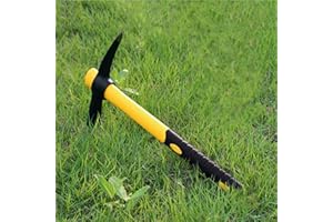JEUIHAU 2 Pack 15 Inches Pick Mattock Hoe, Forged Adze Hoe with Plastic Coated Fiberglass Handle, 1.5 Lb Weeding Mattock Hoe for Gardening, Loosening Soil, Camping, Planting