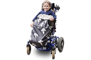 Bundlebean Children’s Wheelchair Cosy – Fleece‑Backed Waterproof Nylon, Front Hand-Warming Pouch, Adjustable Straps – Universal Fit for Wheelchair and Special Needs Buggy - Child (Black/Lightning)