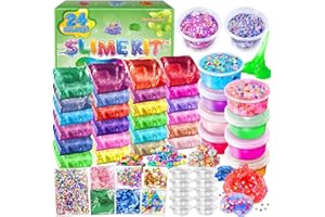 YOPINSAND 24 Colori DIY Slime Kit Slime Making per Ragazze, Crystal Clear Slime, Glow in The Dark Slime con Sfere di Schiuma Aggiuntive, Charms, Glitter, Giocattolo Regalo per Bambini